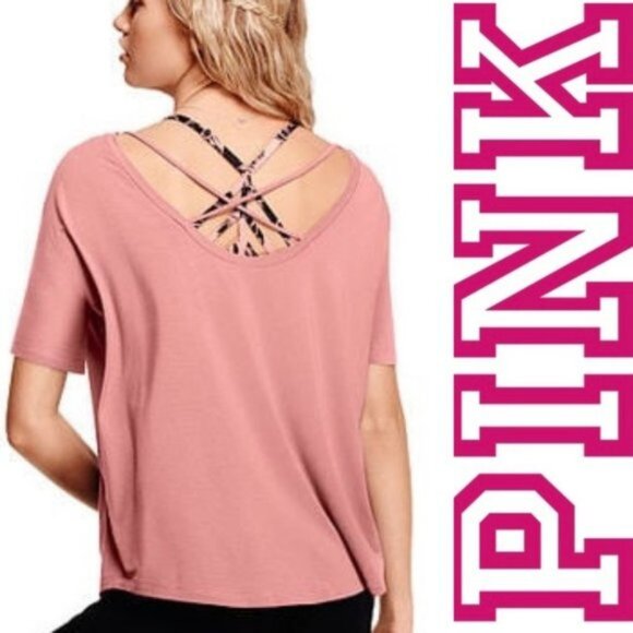 Victoria's Secret PINK | Short Sleeve Strappy Open Back Tee Shirt | Size Medium - Picture 1 of 10